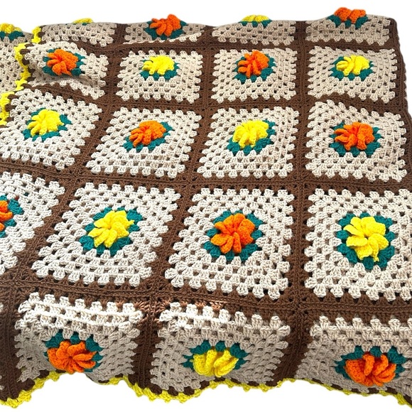 Handmade Crochet Large Afghan Flower Granny Square Blanket 90X178 - Picture 2 of 6